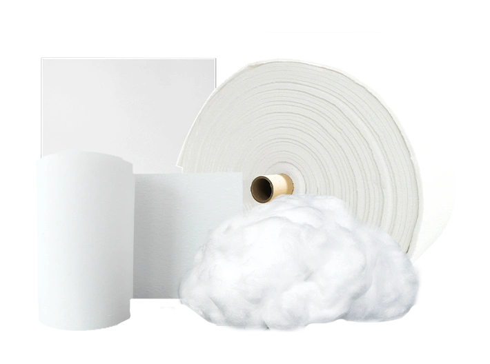 White ceramic fiber rolls, sheets and loose fiber