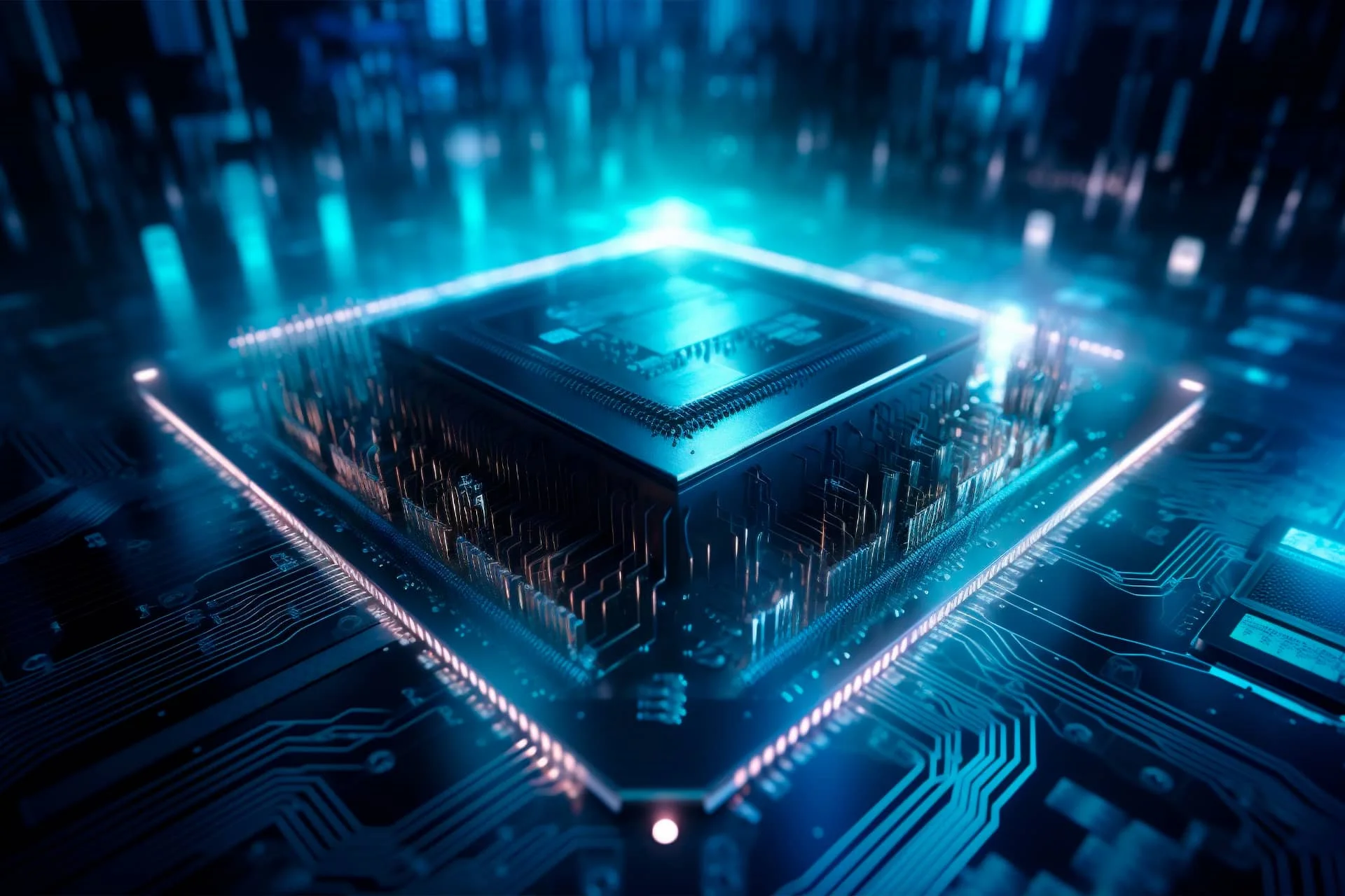 Illustration of an electronic chip on a circuit board